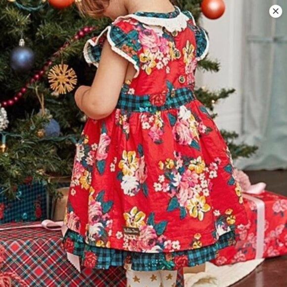 Matilda Jane Red + Green Sugar Plum Holiday Floral Ruffle Dress - 3 to 6 Months - Picture 6 of 9